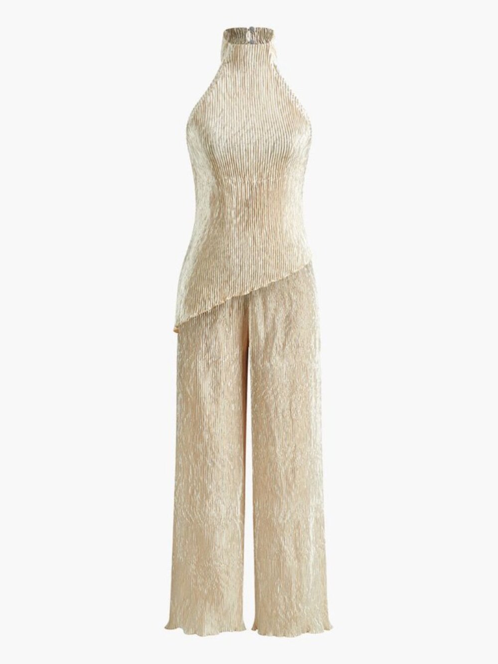 Asymmetric Halter Top with Wide Leg Pants Set - Picture 3 of 9